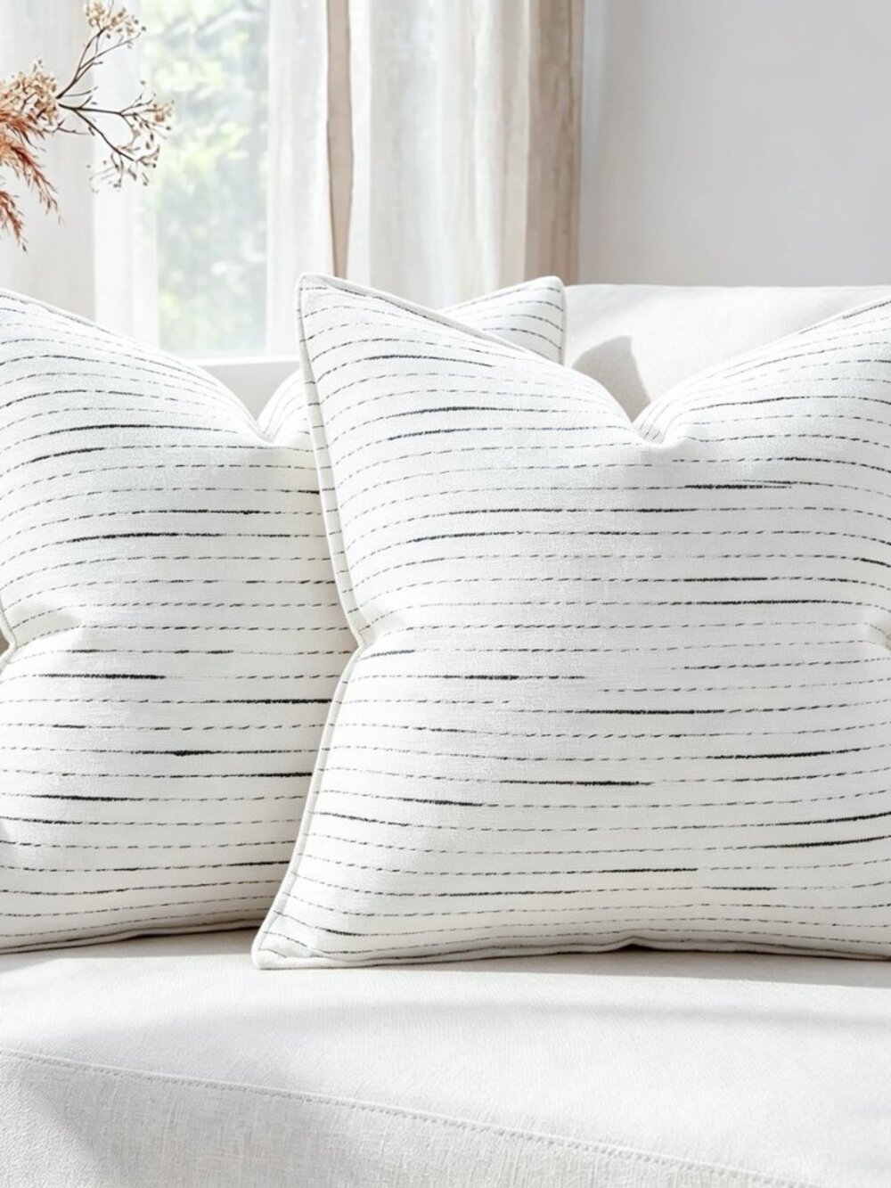 Soft Chenille Decorative Throw Pillow Covers 18x18 Set of 2,Cream White Neutral